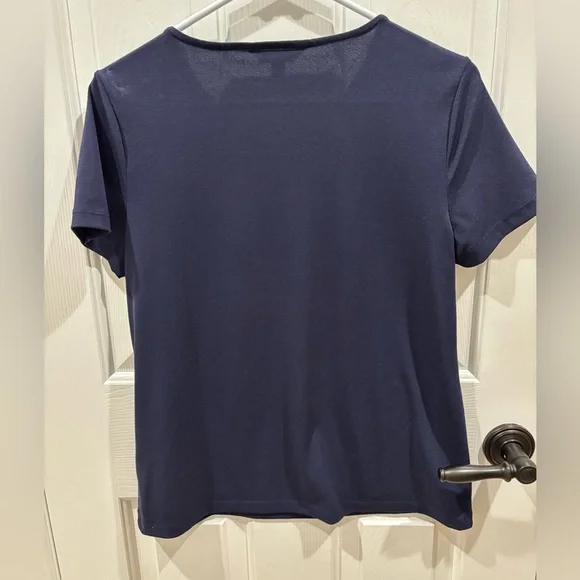 Banana Republic Navy Short Sleeve Pleated Front Top - Picture 3 of 6